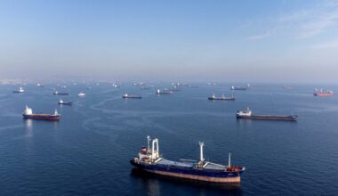 Commercial vessels including vessels which are part of Black Sea grain deal wait to pass the Bosphorus strait off the shores of Yenikapi in Istanbul. REUTERS/Umit Bektas