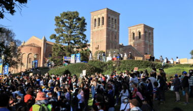 Protesters gather at the University of California Los Angeles
