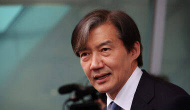 FILE PHOTO: Cho Kuk, leader of Rebuilding Korea Party answers to reporters' question during a campaign rally for for upcom...