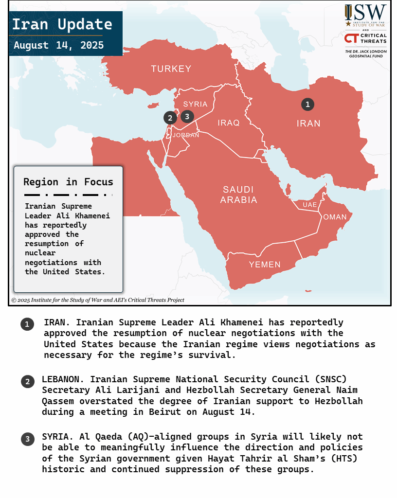 Iran Update, August 14, 2025