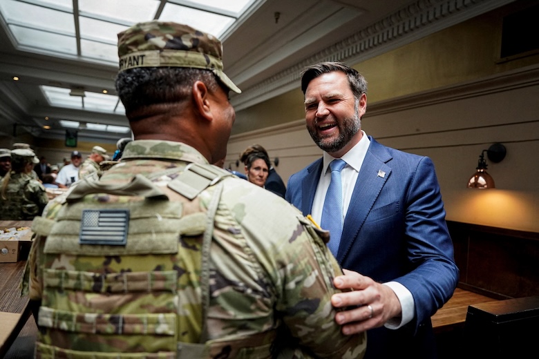 JD Vance greets National Guard members at Union Station