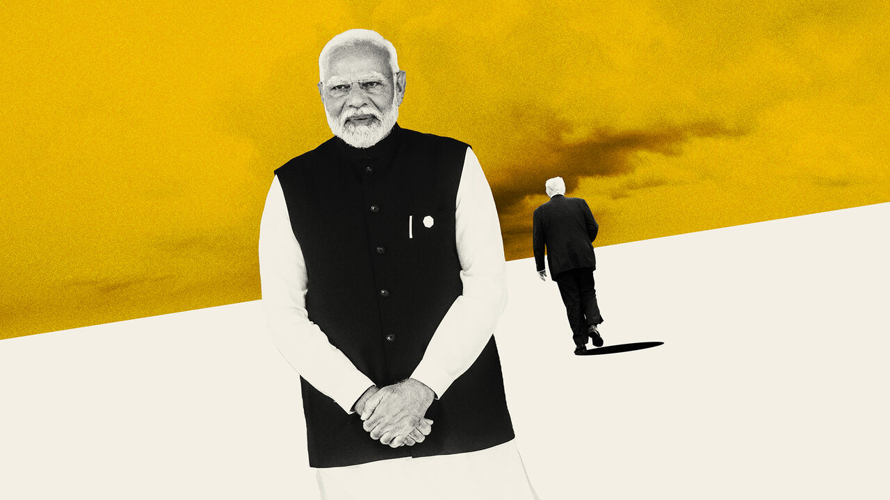 The back of Donald Trump walking away from Narendra Modi