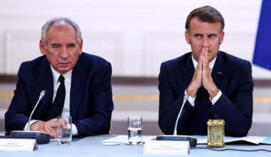 Prime Minister Francois Bayrou and President Emmanuel Macron attend a meeting at the Elysee Palace in Paris, France on July 12th 2025