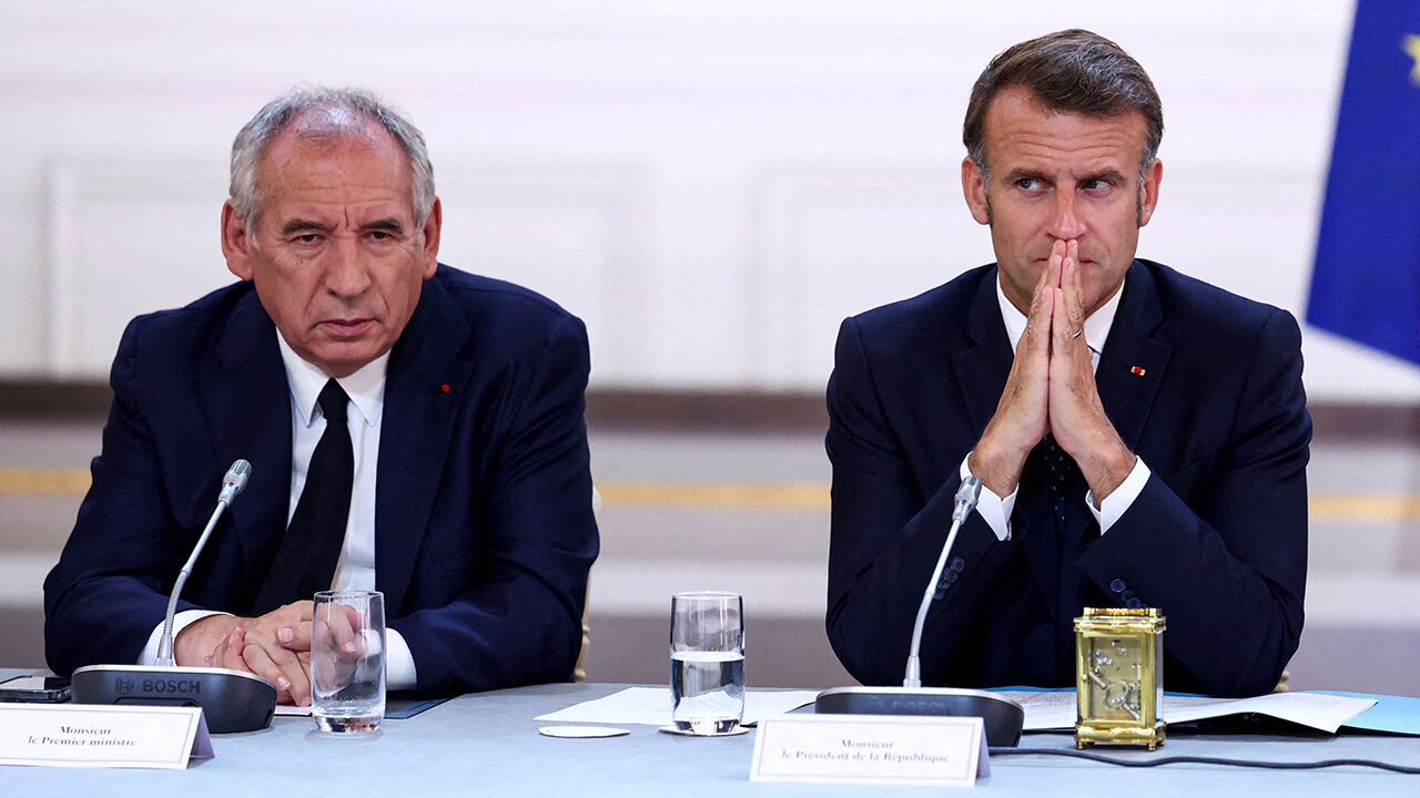 Prime Minister Francois Bayrou and President Emmanuel Macron attend a meeting at the Elysee Palace in Paris, France on July 12th 2025