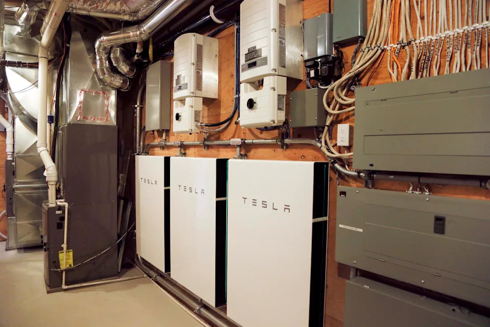 A Tesla Powerwall installed in a home. (Getty)