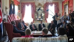 Vice President JD Vance (second from left) meets with British Foreign Secretary David Lammy (left) at Chevening House in Kent, England, on August 8.
