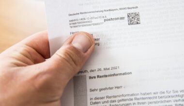 Eine Person hält einen Rentenbescheid der Deutschen Rentenversicherung in der Hand
