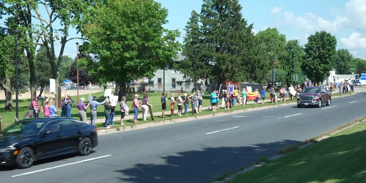 Protesters gather in La Crosse during VP JD Vance visit