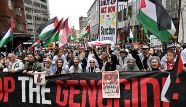 (Left) Demonstrators take part in a pro-Palestinian rally against Zionist actions and ongoing food shortages in the Gaza Strip during a protest in Sydney's central business district on Aug 24, 2025. (Right) People march with Palestinian flags and banners during a demonstration with the title 'All of Denmark on the Streets for a Free Palestine' in Copenhagen on Aug 24, 2025. - AFP photos
