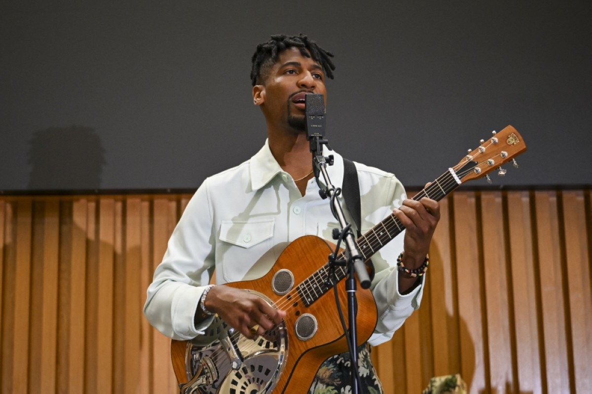 US musician Jon Batiste performs during a Covering Climate Now’s Newsmaker Interview ahead of Hurricane Katrina’s 20th anniversary on August 26, 2025 in New York City. --AFP