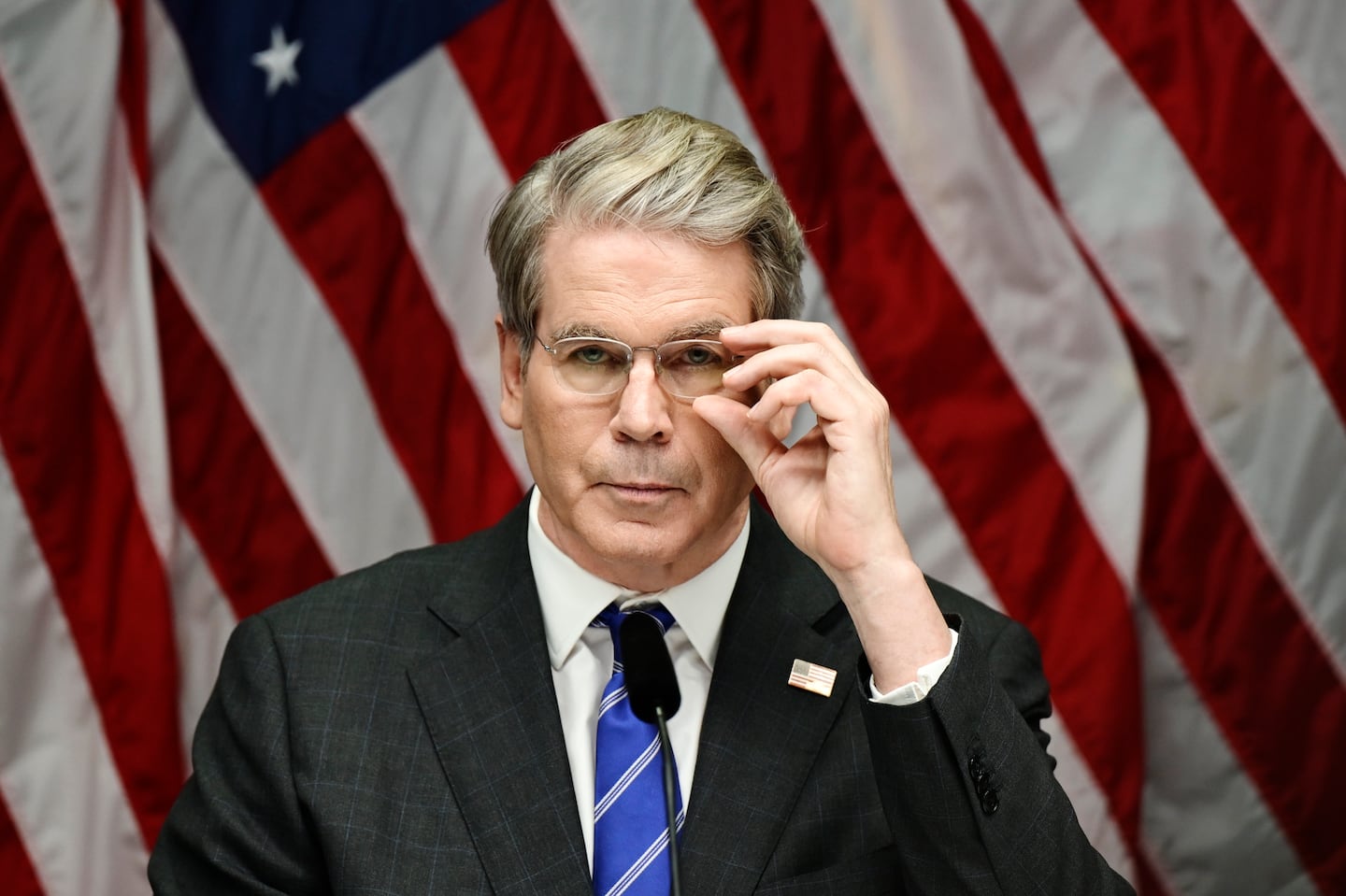 US Treasury Secretary Scott Bessent during a press conference after the trade talks between the US and China in Stockholm, Sweden, Tuesday, July 29, 2025.