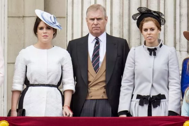 Princess Eugenie and Princess Beatrice with Prince Andrew, Duke of York during the annual Trooping The Colour