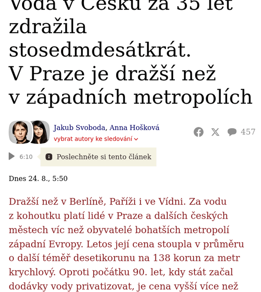 Nejdražší voda, nejdražší potraviny, nejdražší elektřina a mobilní data. Jsme zkrátka... jedničky