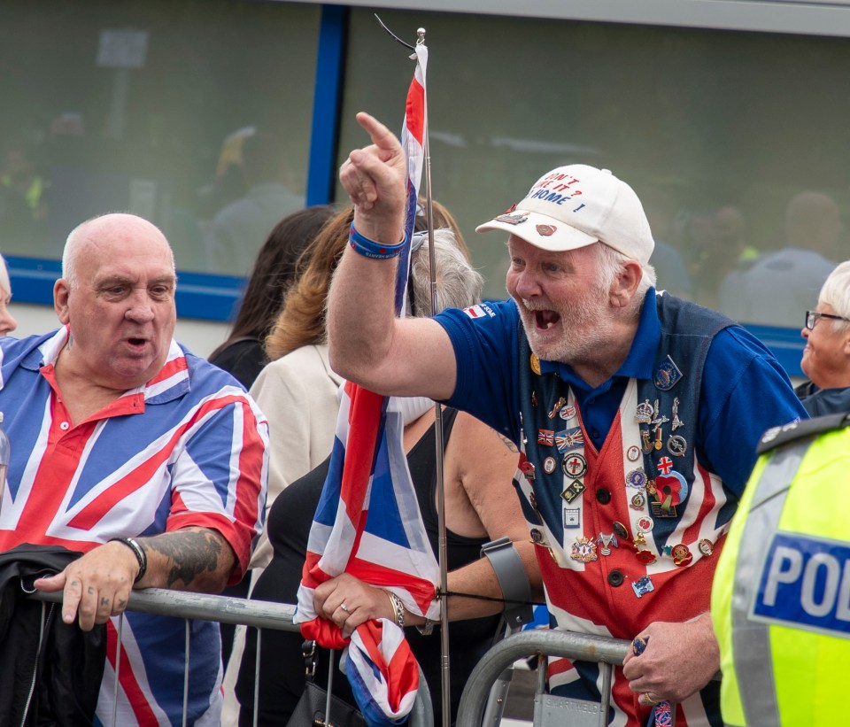 Protestors at a Falkirk hotel demonstration.