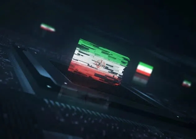 An Iranian flag is seen on a computer