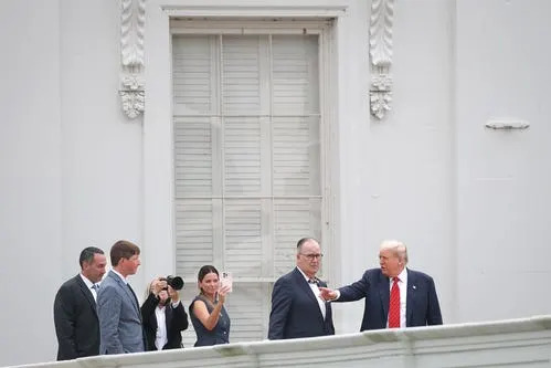 President Donald Trump tours the roof of the West Wing of the White House on August 05, 2025 in Washington, DC.