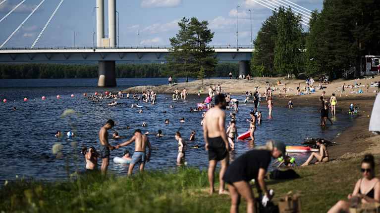 Photo shows a beach in Rovaniemi.