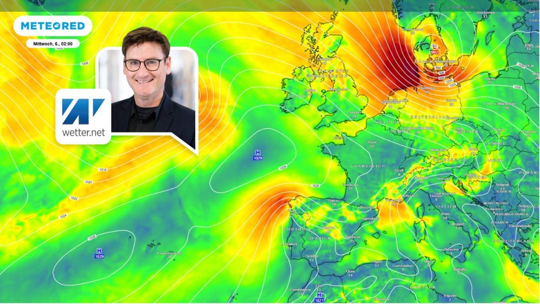 Die Wetterlagenkarte zeigt die Hochs und Tiefs in Europa.