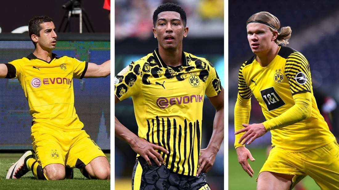 Henrikh Mkhitaryan (von l.), Jobe Bellingham und Erling Haaland sind unter den 25 teuersten BVB-Neuzugängen. 