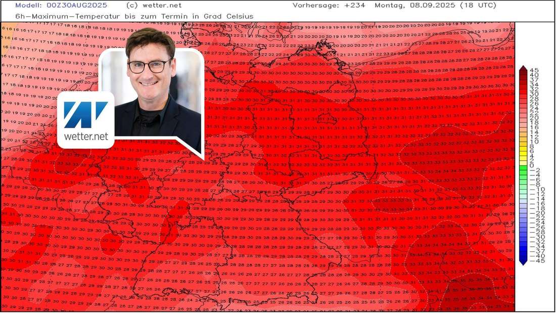 Die Tageshöchstwerte am Montag (8. September). 