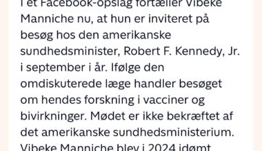 Vibeke Manniche skal besøge Robert F. Kennedy Jr., siger hun i video
