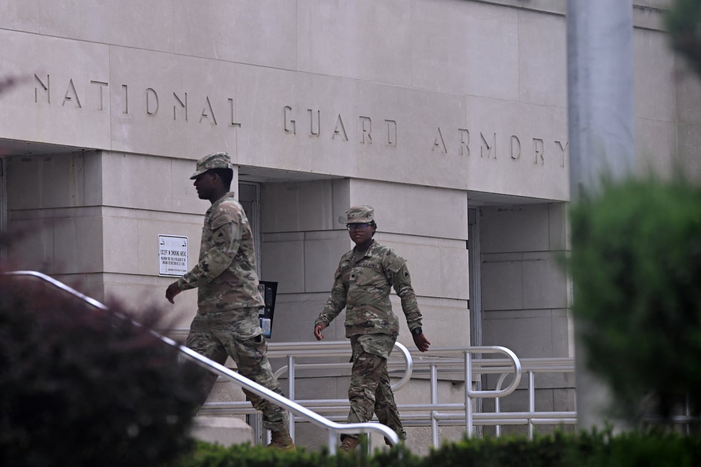 Members of the National Guard arrive at the D.C. Armory in Washington, D.C., on August 13, 2025.