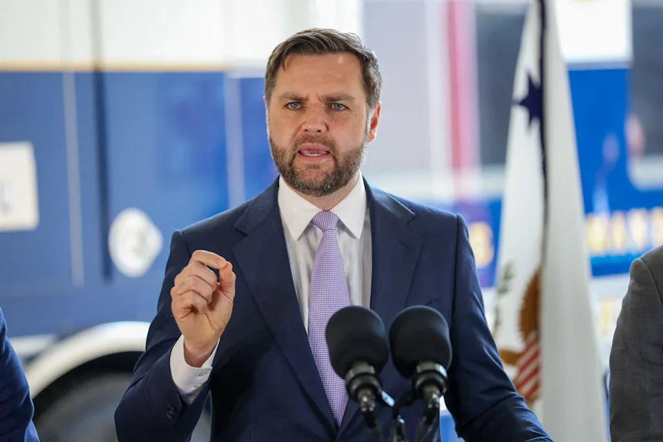 JD Vance speaks during a tour of a Federal Mobile Command Center at the Federal Building in Los Angeles on June 20, 2025.