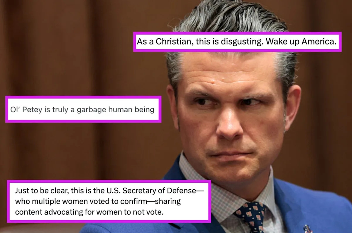 People Are Appalled That Secretary Of Defense Pete Hegseth Shared A Video Of Church Leaders Saying Women Shouldn't Have The Right To Vote