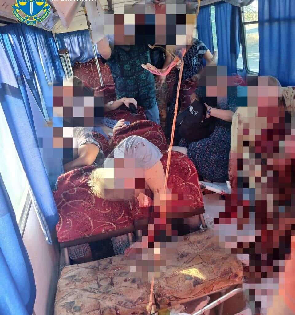 The city bus has been attacked by Russian FPV-drone in Kherson region. The second drone hit again when police officers were providing first aid. Two passengers died and 16 people are injured in result of the attack