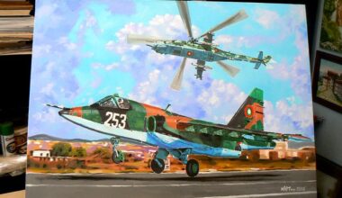 Су-25 и Ми-24. Български ВВС. Масло върху платно 50 на 70 см. Завърших я вчера.