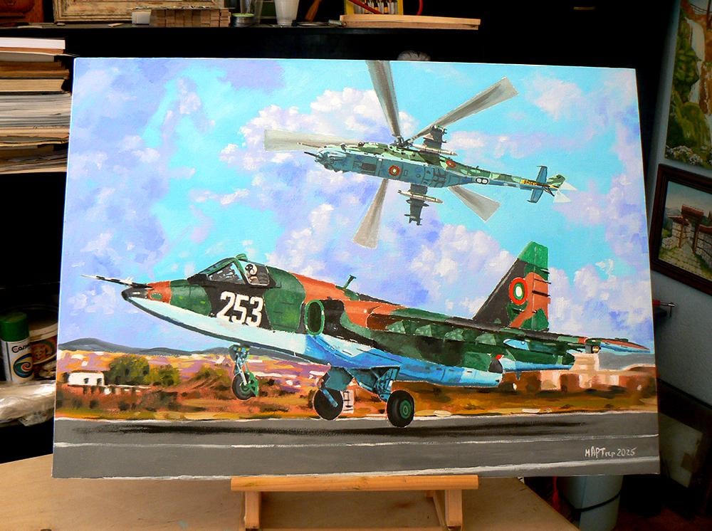 Су-25 и Ми-24. Български ВВС. Масло върху платно 50 на 70 см. Завърших я вчера.