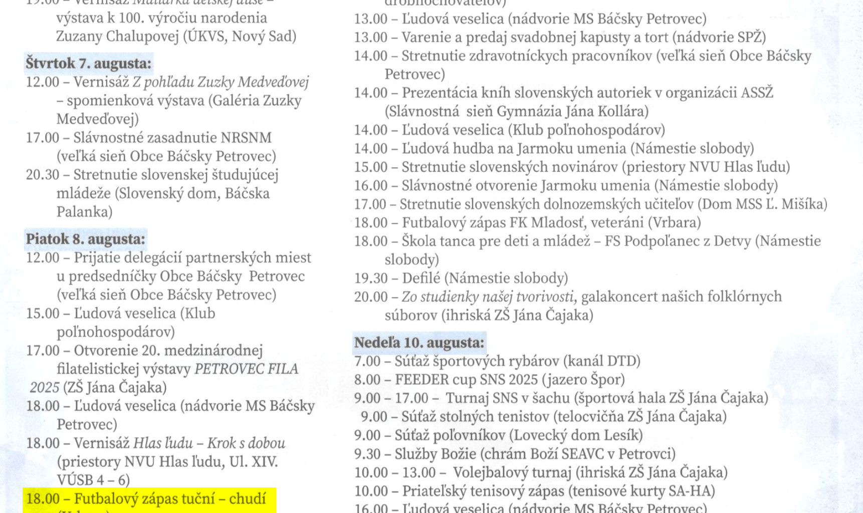 Program Slovenských národných slávností v Srbsku a môj obľúbený event