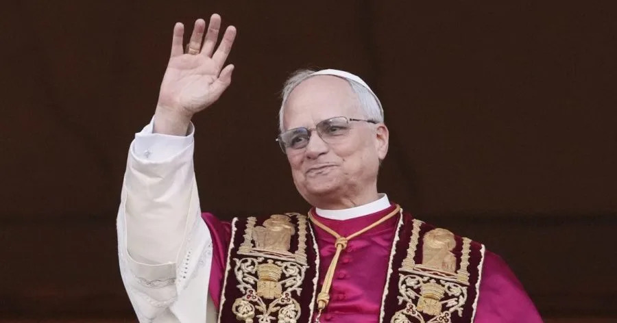 Pope Leo XIV appears on the central loggia of St. Peter’s Basilica after being chosen the 267th pontiff of the Roman Catholic Church, at the Vatican, Thursday, May 8, 2025. (AP Photo/Alessandra Tarantino)