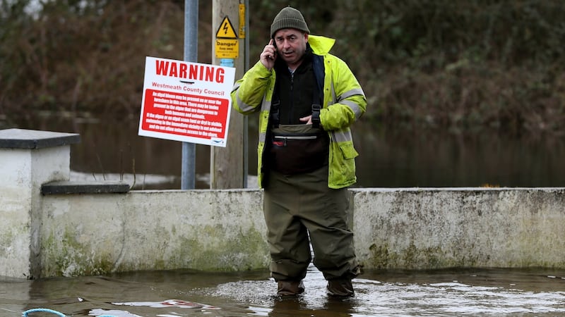Kevin ‘Boxer’ Moran in flood water in Athlone, Co Westmeath. Photograph: Brian Lawless/PA Wire