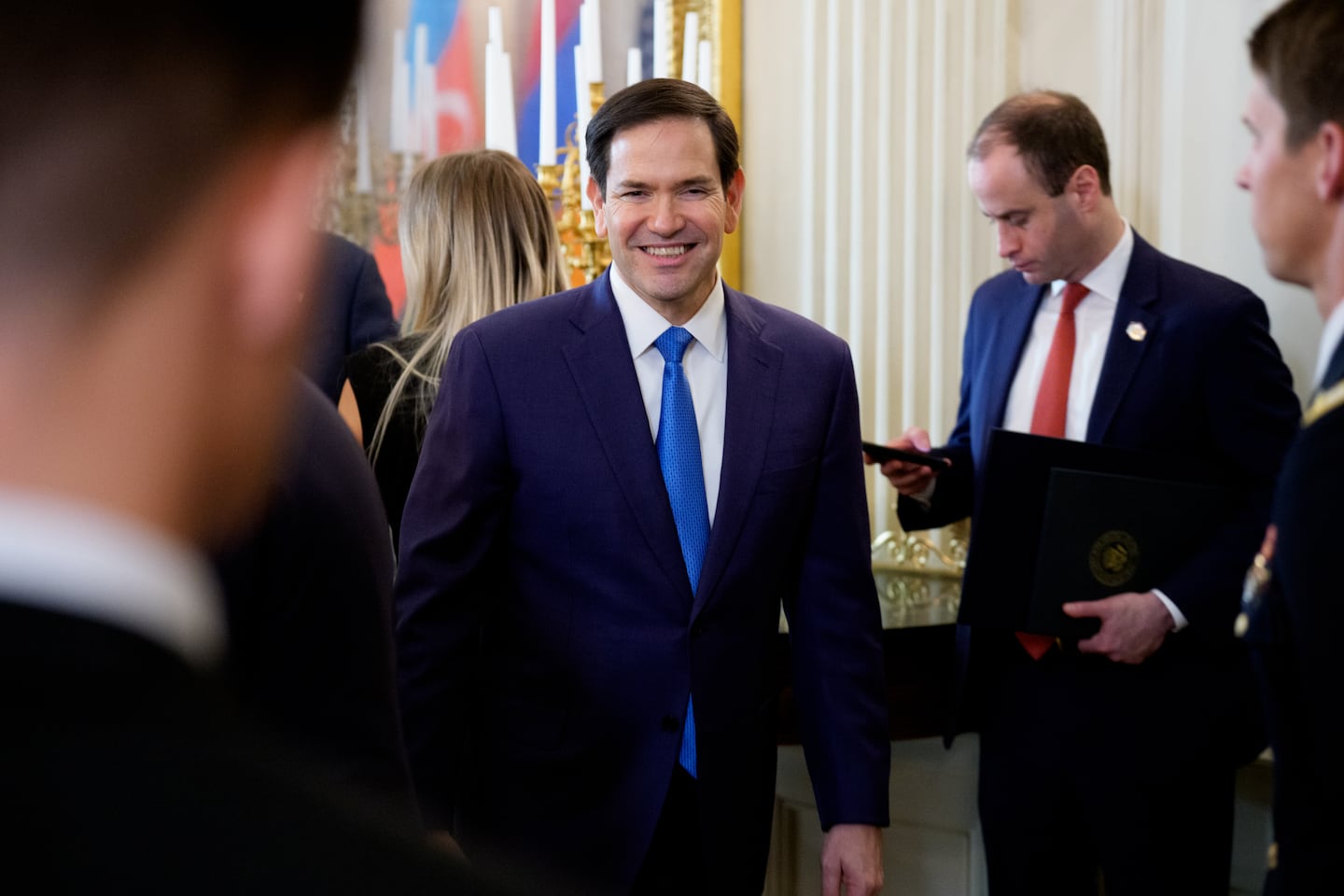 Secretary of State Marco Rubio departs after President Trump, Azerbaijani President Ilham Aliyev, and Armenian Prime Minister Nikol Pashinyan participate in a signing ceremony in the State Dining Room of the White House on Aug. 8, 2025 in Washington, D.C.
