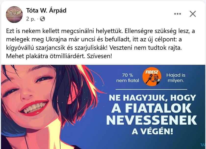 Tóta W segít a Fidesznek: plakátra az új ellenséggel!