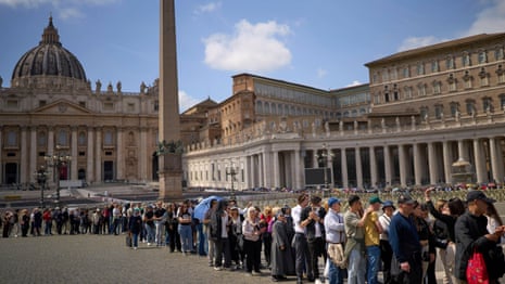 Thousands pay respects as Pope Francis moved to St Peter's to lie in state – video