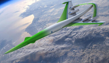 A jet with green paint floats above Earth in low-Earth orbit