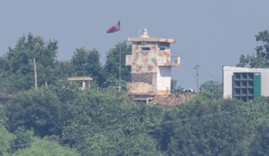 A North Korean loudspeaker is seen at a military station unit near the border on Aug. 12. Pyongyang began dismantling some speakers on Aug. 9. [YONHAP]