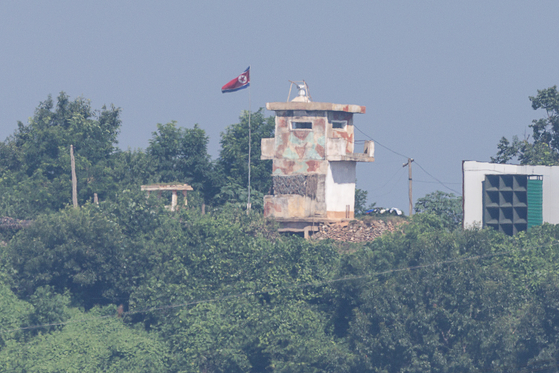A North Korean loudspeaker is seen at a military station unit near the border on Aug. 12. Pyongyang began dismantling some speakers on Aug. 9. [YONHAP]