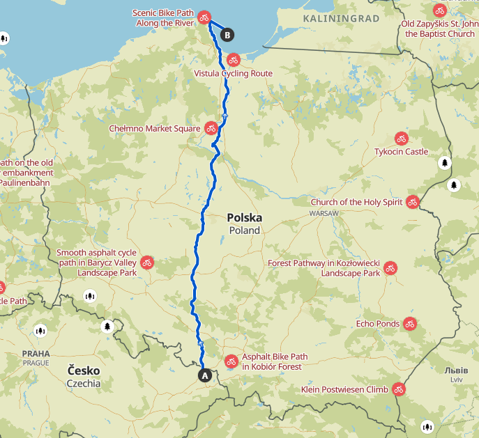 I am planning a bikepacking trip from Ostrava to Hel. Any recommendations?