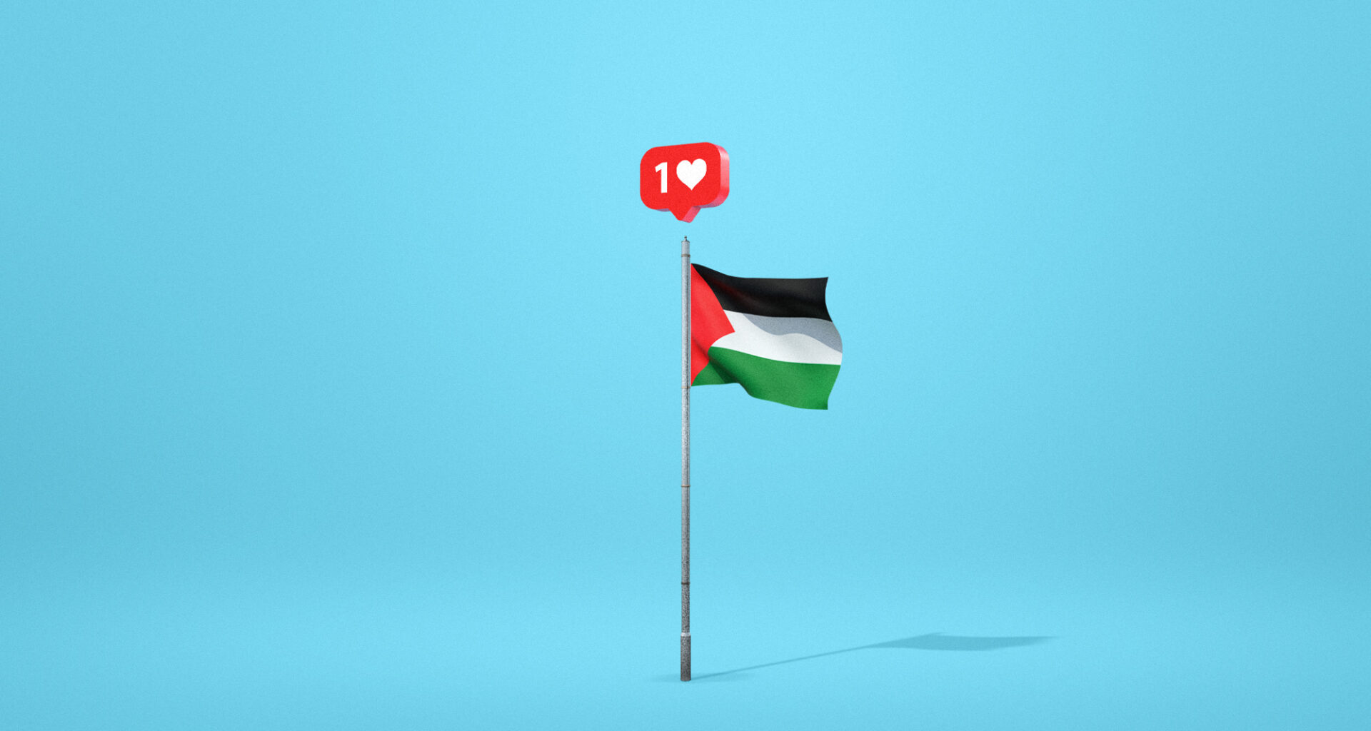 Illustration of a Palestinian flag with a social media 'Like' symbol above it