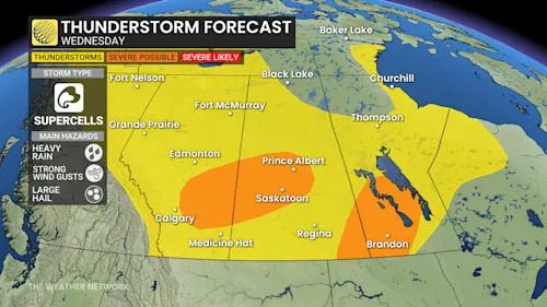 Prairies Wednesday storm risk map