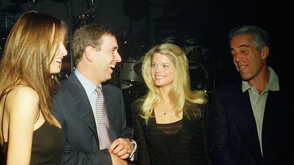 Virginia Giuffre, one of Jeffrey Epstein's accusers, alleged that the disgraced financier trafficked her to Prince Andrew, pictured here with Epstein at Mar-a-Lago in 2000.  / Davidoff Studios Photography / Getty Images