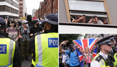 Migrant hotel residents 'laugh and film' from rooms as anti-asylum protesters face-off...