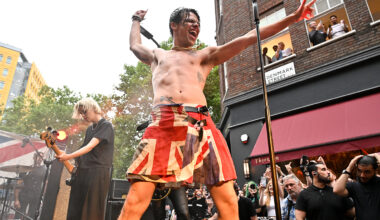 LONDON, ENGLAND - AUGUST 7: Yungblud performs a live set on Denmark Street during the launch of his new store 'Beautifully Romanticised Accidently Traumatized' at 20 Denmark Street on August 7, 2025 in London, England. (Photo by Nicky J. Sims/Getty Images)