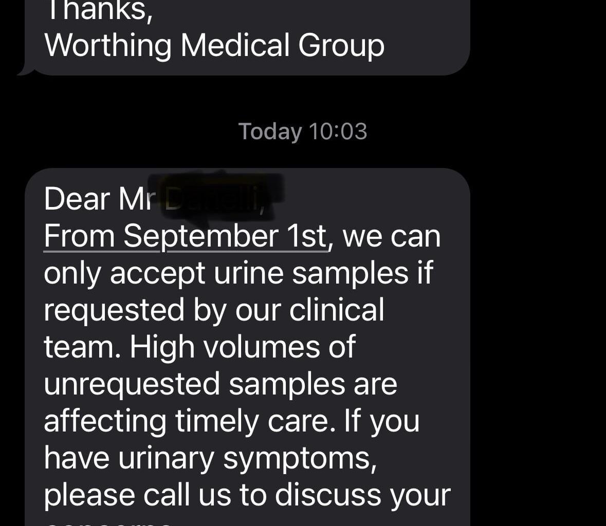 This absolutely amazing text message I just received from the GP