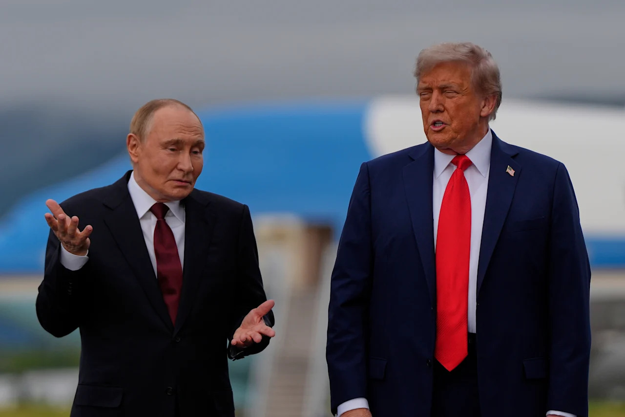 President Donald Trump talks with Russia's President Vladimir Putin Friday, Aug. 15, 2025, at Joint Base Elmendorf-Richardson, Alaska. (Julia Demaree Nikhinson/AP)