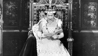 The late Queen Elizabeth II delivering her speech in the House of Lords at the State Opening of Parliament in 1966