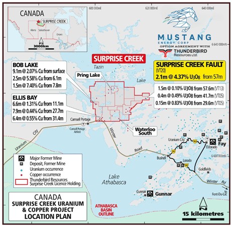 Mustang Energy Corp. Completes Sampling Program at Surprise Creek Project, Saskatchewan and Provides Update on the Acquisition of the Ford Lake Project